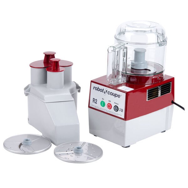 Scratch and Dent Robot Coupe R2NCLR Combination Food Processor with 3 Qt. / 3 Liter Clear Bowl, Continuous Feed & 2 Discs - 1 hp