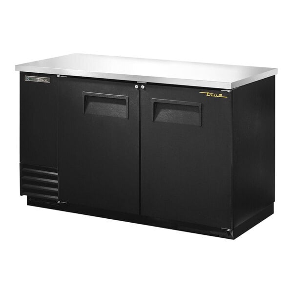 Scratch and Dent True TBB-2-HC 58 7/8" Black Solid Door Back Bar Refrigerator with LED Lighting