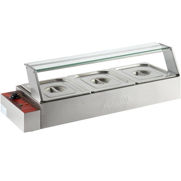 Scratch and Dent Avantco BMFW3 36" Electric Bain Marie Buffet Countertop Food Warmer with 3 Half Size Wells - 1500W, 120V