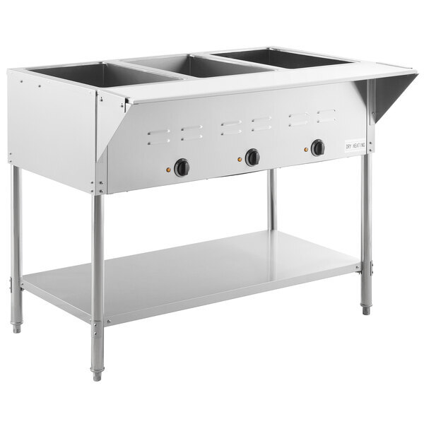 Scratch and Dent Avantco STE-3S Three Pan Open Well Electric Steam Table with Undershelf - 120V, 1500W