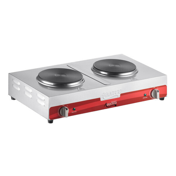 Scratch and Dent Avantco 177EB202SBSM Double Burner Solid Top Stainless Steel Portable Electric Side-by-Side Hot Plate - 3,000W, 240V