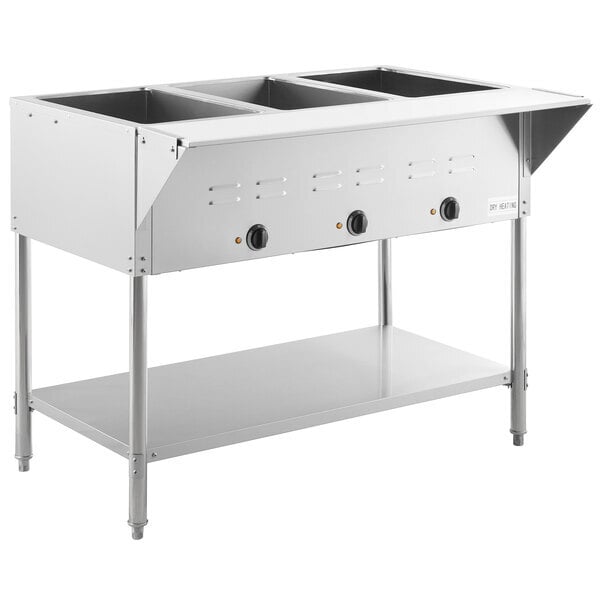 Scratch and Dent Avantco STE-3S Three Pan Open Well Electric Steam Table with Undershelf - 120V, 1500W