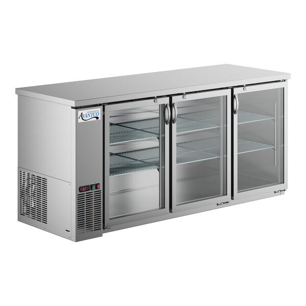 Scratch and Dent Avantco UBB-378-G-HC-S 79" Stainless Steel Counter Height Glass Door Back Bar Refrigerator with LED Lighting