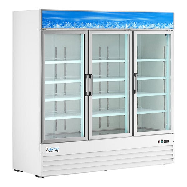 Scratch and Dent Avantco GDC-69-HC 78 1/4" White Customizable Swing Glass Door Merchandiser Refrigerator with LED Lighting