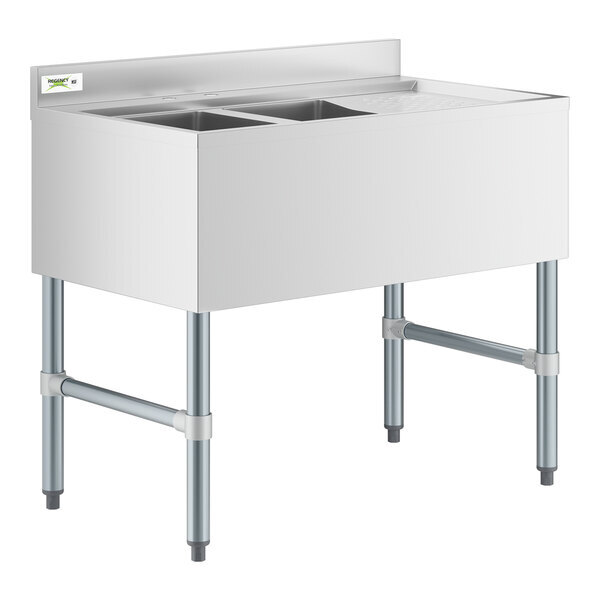 Scratch and Dent Regency 36" x 21" Two Bowl Underbar Sink with 11 3/4" Right Drainboard