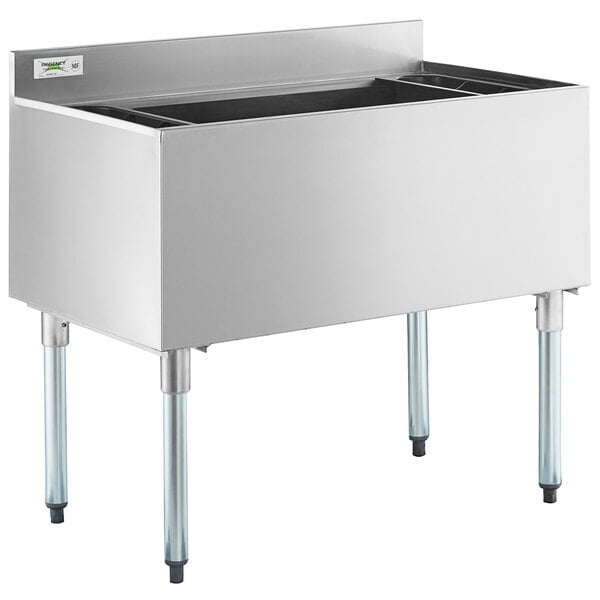 Scratch and Dent Regency 21" x 36" Stainless Steel Underbar Ice Bin with Bottle Holders