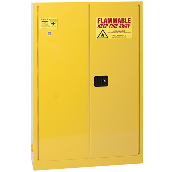 Scratch and Dent Eagle Manufacturing 45 Gallon Yellow Steel Flammable Liquid Storage Cabinet with 2 Self-Closing Doors and 3 Shelves 4510X