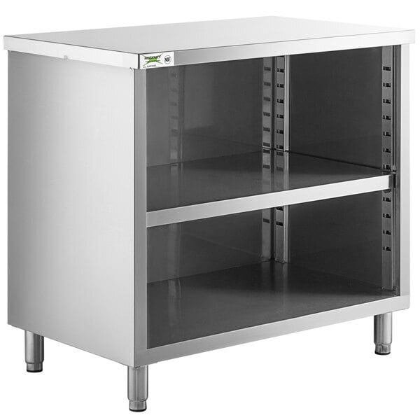 Scratch and Dent Regency 24" x 36" 16 Gauge Type 304 Stainless Steel Enclosed Base Table with Open Front and Adjustable Midshelf