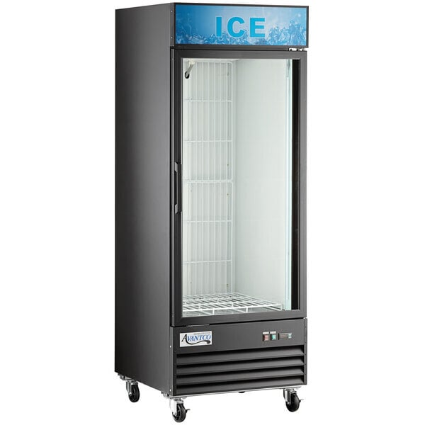 Scratch and Dent Avantco GD-ICE-24F 31" Black Customizable Indoor Glass Door Ice Merchandiser