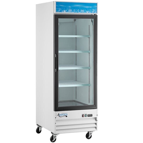 Scratch and Dent Avantco GDC-23-HC 28 3/8" White Customizable Swing Glass Door Merchandiser Refrigerator with LED Lighting