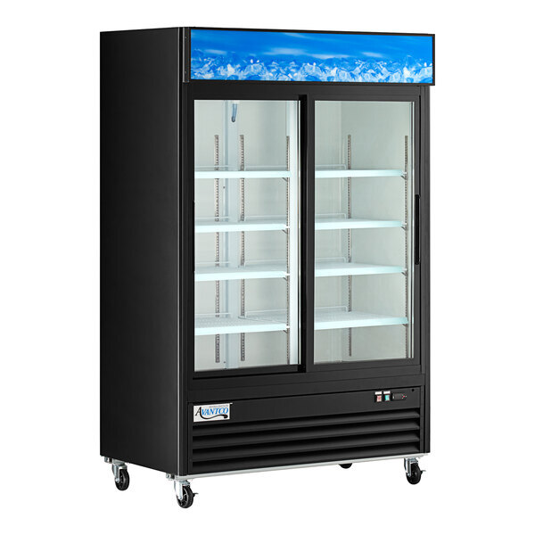 Scratch and Dent Avantco GDS-47-HC 53" Black Customizable Sliding Glass Door Merchandiser Refrigerator with LED Lighting