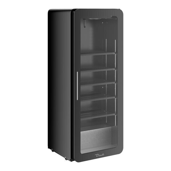 Scratch and Dent True CVM-13-HC~EGC01 24 7/8" Black Refrigerated Contemporary Glass Door Merchandiser with LED Lighting - 64" Tall
