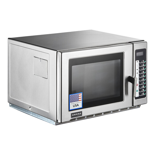 Scratch and Dent Amana RFS12TS Medium Duty Stainless Steel Commercial Microwave with Push Button Controls - 120V, 1,200W