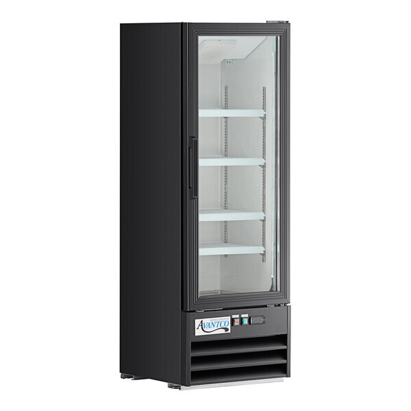 Scratch and Dent Avantco GDC-10-HC 21 5/8" Black Customizable Swing Glass Door Merchandiser Refrigerator with LED Lighting