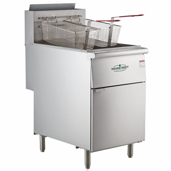 Scratch and Dent MainStreet Equipment Natural Gas 70-100 lb. Stainless Steel Floor Fryer - 150,000 BTU
