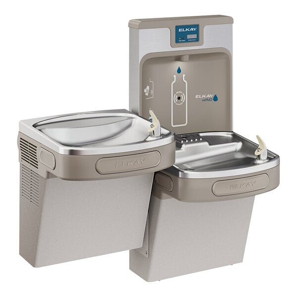 Scratch and Dent Zurn Elkay LZSTL8WSLK ezH20 8 GPH Light Gray Hands-Free Filtered Bottle Filling Station with Versatile Bi-Level Vandal-Resistant Drinking Fountain - Chilled