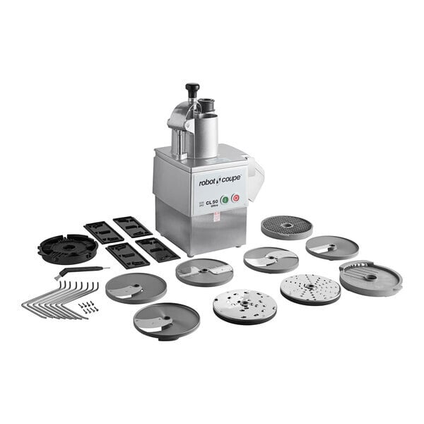 Scratch and Dent Robot Coupe CL50 Ultra Restaurant Dice Continuous Feed Food Processor with 9 Discs, Dice Cleaning, and Wall Holder Kits - 1 1/2 hp