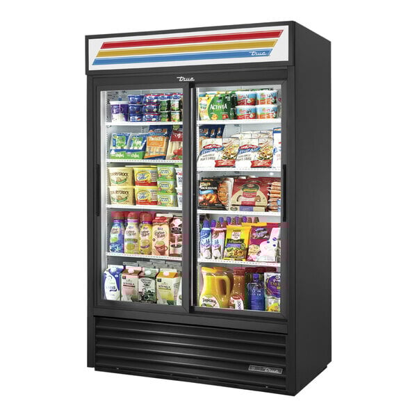 Scratch and Dent True GDM-45-HC-LD 51 1/8" Black Refrigerated Sliding Glass Door Merchandiser with LED Lighting