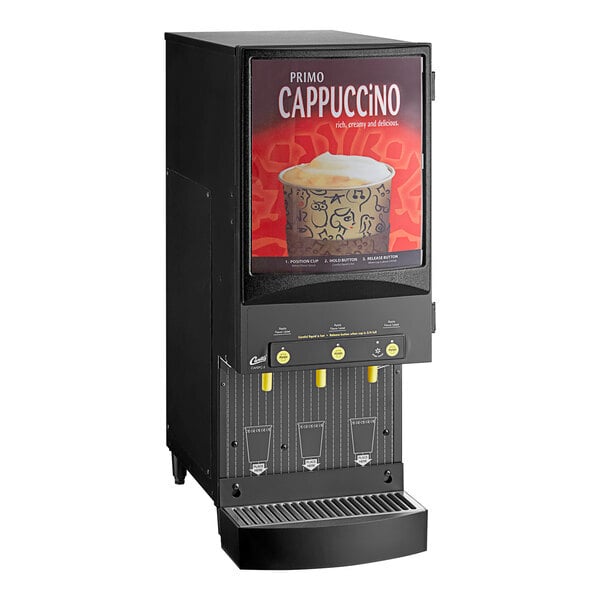 Scratch and Dent Curtis Cafe Series Primo PC3 Three Station Cappuccino Machine with Three 4 lb. Hoppers and Sign - 120V