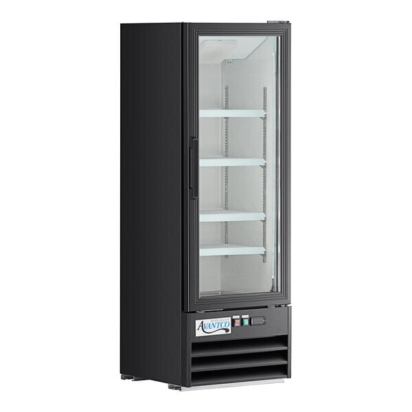 Scratch and Dent Avantco GDC-10-HC 21 5/8" Black Customizable Swing Glass Door Merchandiser Refrigerator with LED Lighting