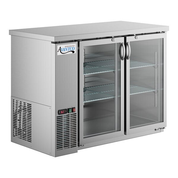 Scratch and Dent Avantco UBB-48G-HC-S 48" Stainless Steel Counter Height Narrow Glass Door Back Bar Refrigerator with LED Lighting