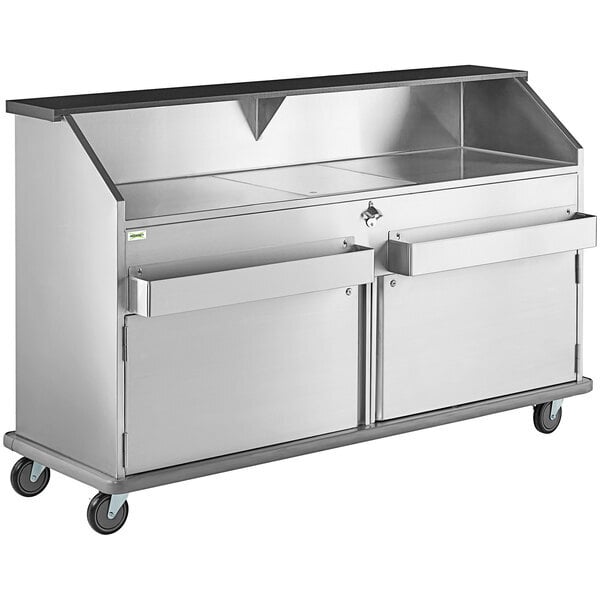 Scratch and Dent Regency 74" Standard Stainless Steel Portable Bar with Two Removable Speed Rails, Ice Bin, and Removable Ice Bin Cover