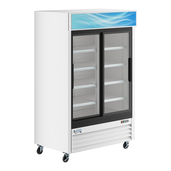 Scratch and Dent Avantco GDS-47-HC 53 1/8" White Customizable Sliding Glass Door Merchandiser Refrigerator with LED Lighting