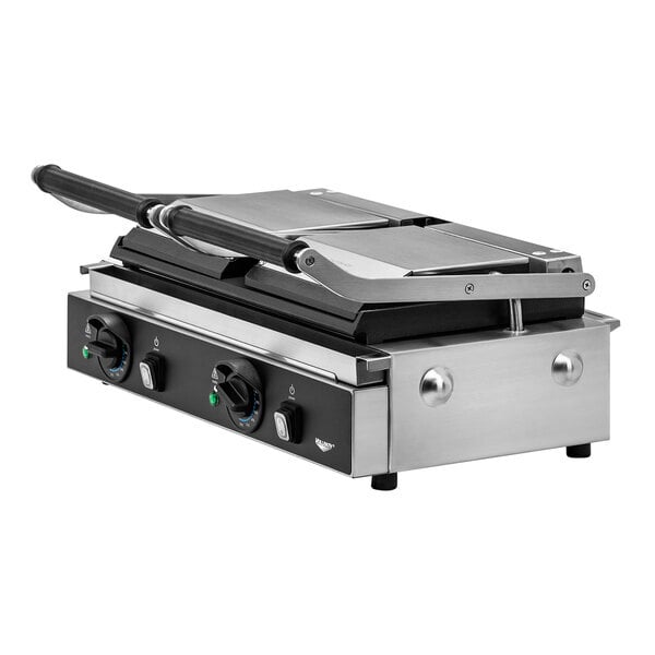 Scratch and Dent Vollrath PSG4-DF208240 Double Cast Iron Panini Grill with Smooth Plates - 19" x 9" Cooking Surface - 208/240V, 2700/3600W