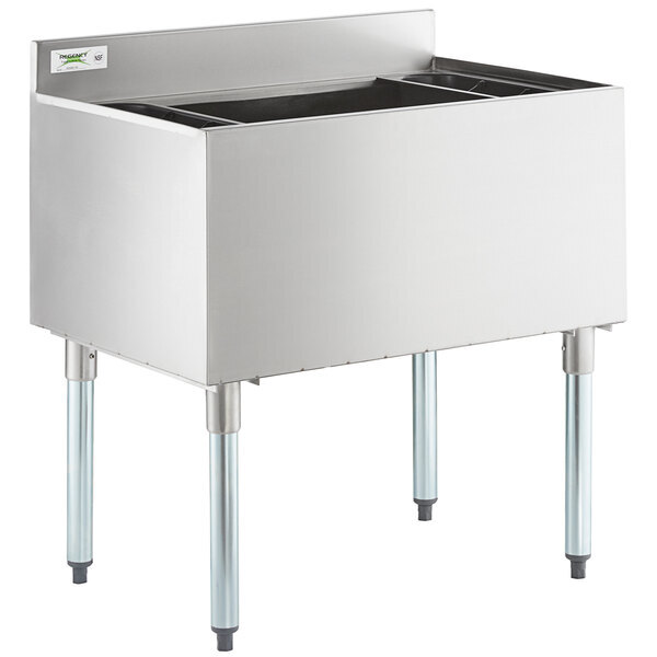 Scratch and Dent Regency 21" x 30" Stainless Steel Underbar Ice Bin with Bottle Holders
