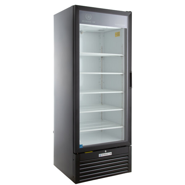 Scratch and Dent Beverage-Air MT23-1B-18 29 1/2" Marketeer Series Black Refrigerated Glass Door Merchandiser with Left Hinged Door and LED Lighting