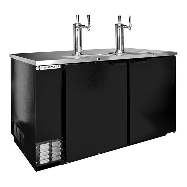 Scratch and Dent Beverage-Air DD58HC-1-B-016 (2) Double Tap Kegerator Beer Dispenser - Black, (3) 1/2 Keg Capacity