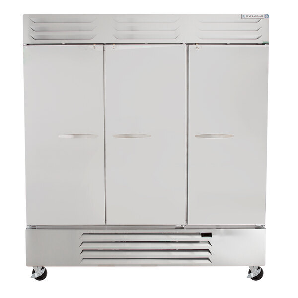 Scratch and Dent Beverage-Air RB72HC-1S 75" Vista Series Three Section Solid Door Reach in Refrigerator - 72 Cu. Ft.