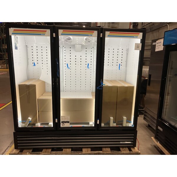 Scratch and Dent True FLM-81~TSL01 80 3/4" Black Refrigerated Glass Door Merchandiser with LED Lighting and Full Length Doors