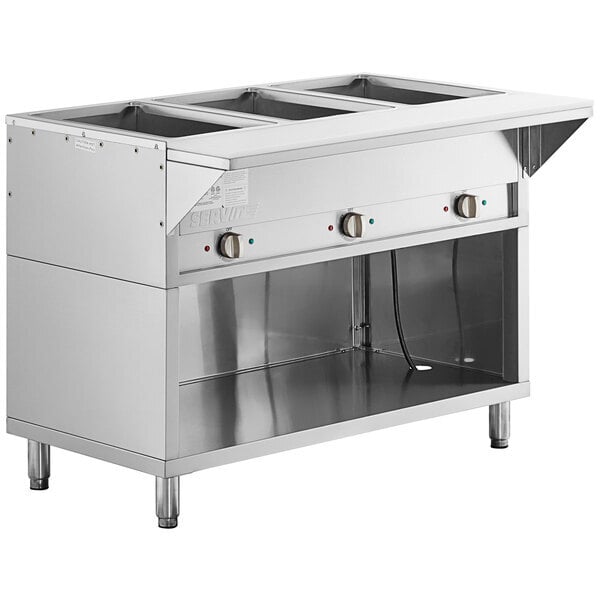 Scratch and Dent ServIt Three Pan Sealed Well Electric Steam Table with Partially Enclosed Base - 120V, 1500W