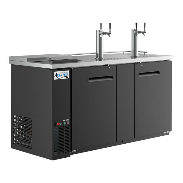 Scratch and Dent Avantco UDD-3-CT Black Kegerator / Beer Dispenser with (2) Double Tap Tower and Club Top - (3) 1/2 Keg Capacity