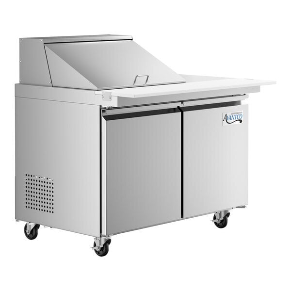 Scratch and Dent Avantco SS-PT-48M-12-C 48" 2 Door Mega Top Stainless Steel Refrigerated Sandwich Prep Table with Workstation and Extra Deep Cutting Board