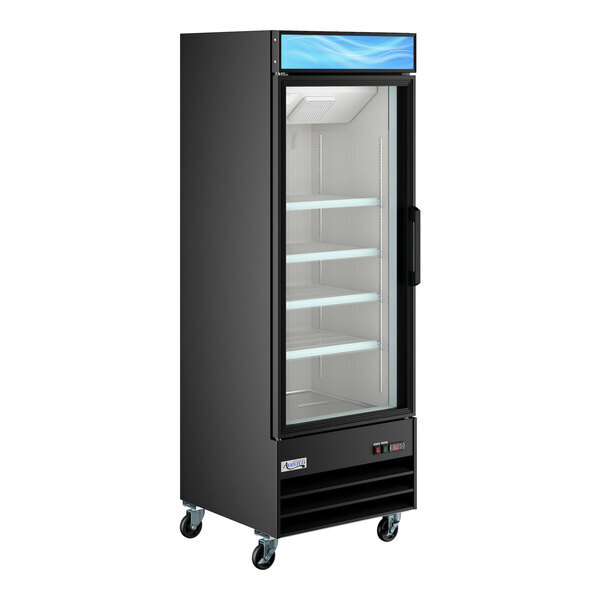 Scratch and Dent Avantco GDC-23-HC 28 3/8" Black Customizable Left-Hinged Swing Glass Door Merchandiser Refrigerator with LED Lighting