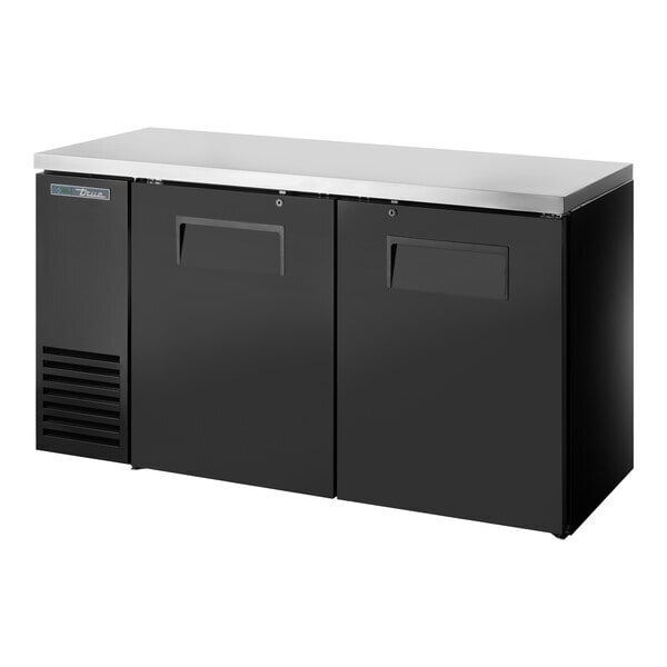 Scratch and Dent True TBB24-60-2S-Z1-SFT-B-1 60 1/8" Black Solid Door Back Bar Refrigerator with Stainless Finished Top and LED Lighting