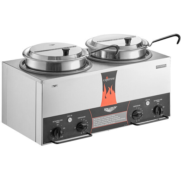Scratch and Dent Vollrath 72029 Cayenne Twin Well 7.25 Qt. Rethermalizer / Warmer Package with Insets, Covers, and Ladles - 120V, 1400W
