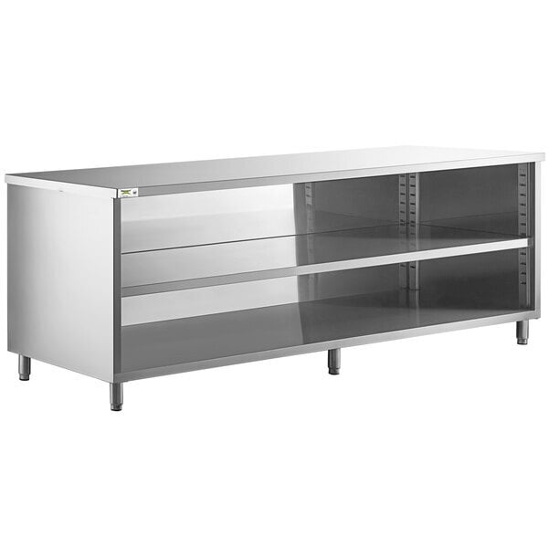 Scratch and Dent Regency 30" x 96" 16 Gauge Type 304 Stainless Steel Enclosed Base Table with Open Front and Adjustable Midshelf