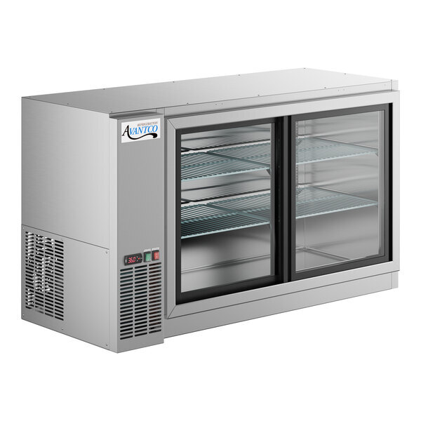 Scratch and Dent Avantco UBB-60S-GT-S 60" Stainless Steel Underbar Height Narrow Sliding Glass Door Back Bar Refrigerator with Galvanized Top and LED Lighting