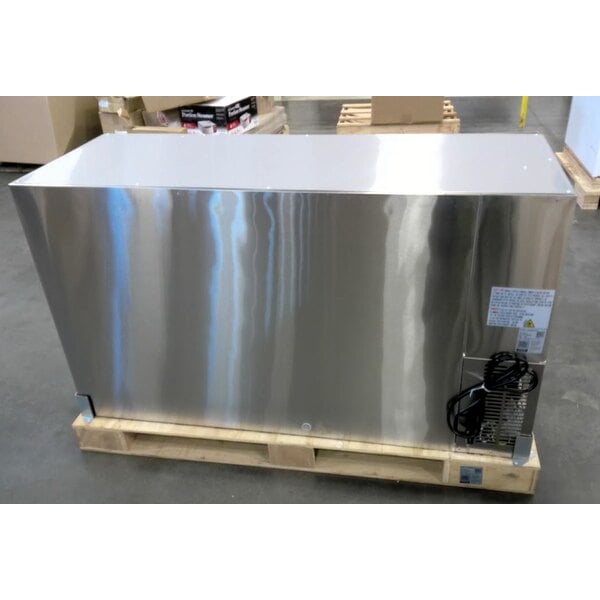 Scratch and Dent Avantco UBB-60S-GT-S 60" Stainless Steel Underbar Height Narrow Sliding Glass Door Back Bar Refrigerator with Galvanized Top and LED Lighting