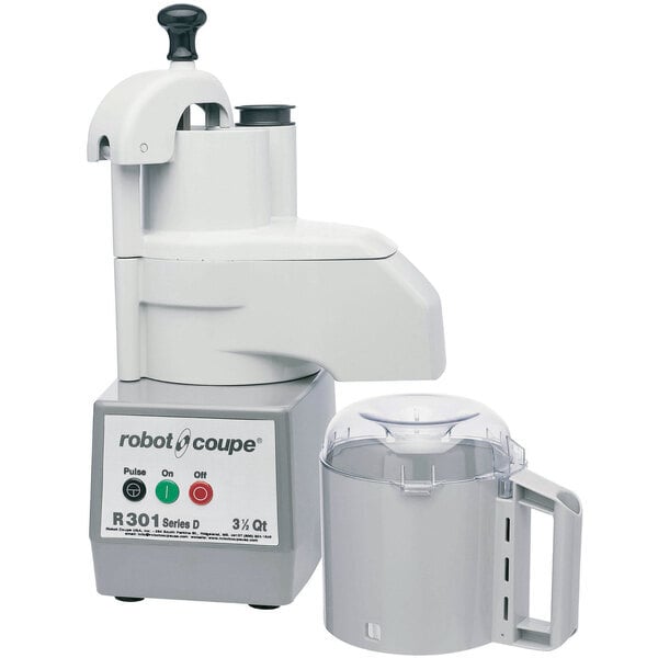 Scratch and Dent Robot Coupe R301 Combination Food Processor with 4 Qt. / 3.7 Liter Gray Bowl, Continuous Feed & 2 Discs - 1 1/2 hp