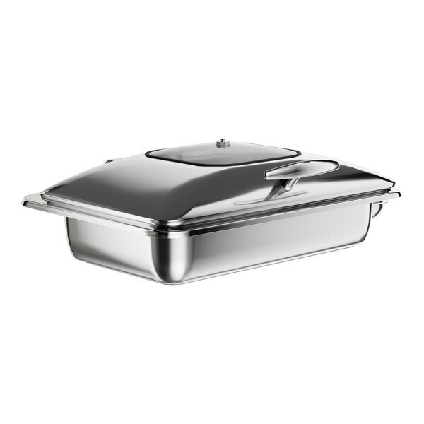 Scratch and Dent Acopa Voyage 8 Qt. Full Size Stainless Steel Induction Chafer with Glass Top and Soft-Close Lid