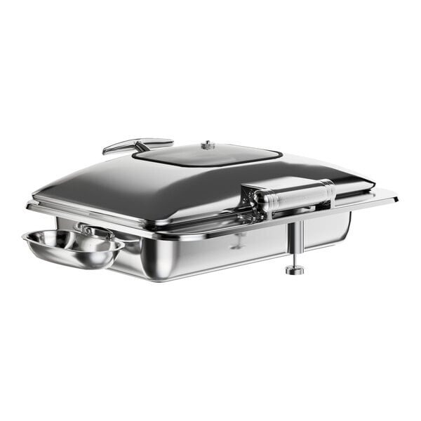 Scratch and Dent Acopa Voyage 8 Qt. Full Size Stainless Steel Induction Chafer with Glass Top and Soft-Close Lid