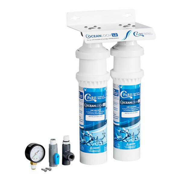 Scratch and Dent C Pure Oceanloch+ L2 Dual Water Filtration System with Oceanloch+ L2 Cartridges and Outlet Pressure Gauge 1 Micron Rating and 3.34 GPM