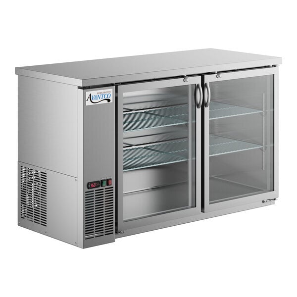 Scratch and Dent Avantco UBB-60G-HC-S 60" Stainless Steel Counter Height Narrow Glass Door Back Bar Refrigerator with LED Lighting