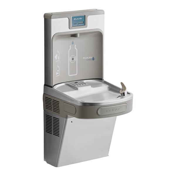 Scratch and Dent Zurn Elkay LZS8WSSK ezH20 8 GPH Stainless Steel Hands-Free Filtered Bottle Filling Station with Drinking Fountain - Chilled