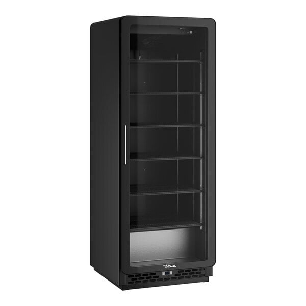 Scratch and Dent True CVM-27-HC~EGC01 30" Black Refrigerated Contemporary Glass Door Merchandiser with LED Lighting - 78 1/2" Tall