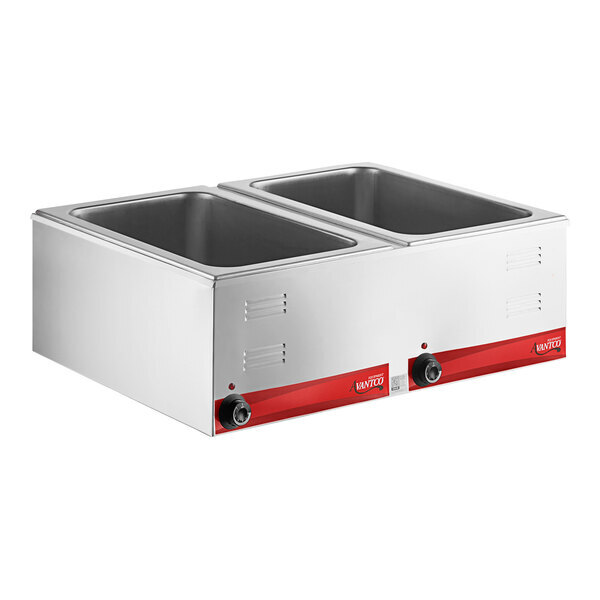 Scratch and Dent Avantco FW200D 12" x 20" Full Size Dual Well Electric Countertop Food Warmer with Thermostatic Controls - 120V, 2,000W